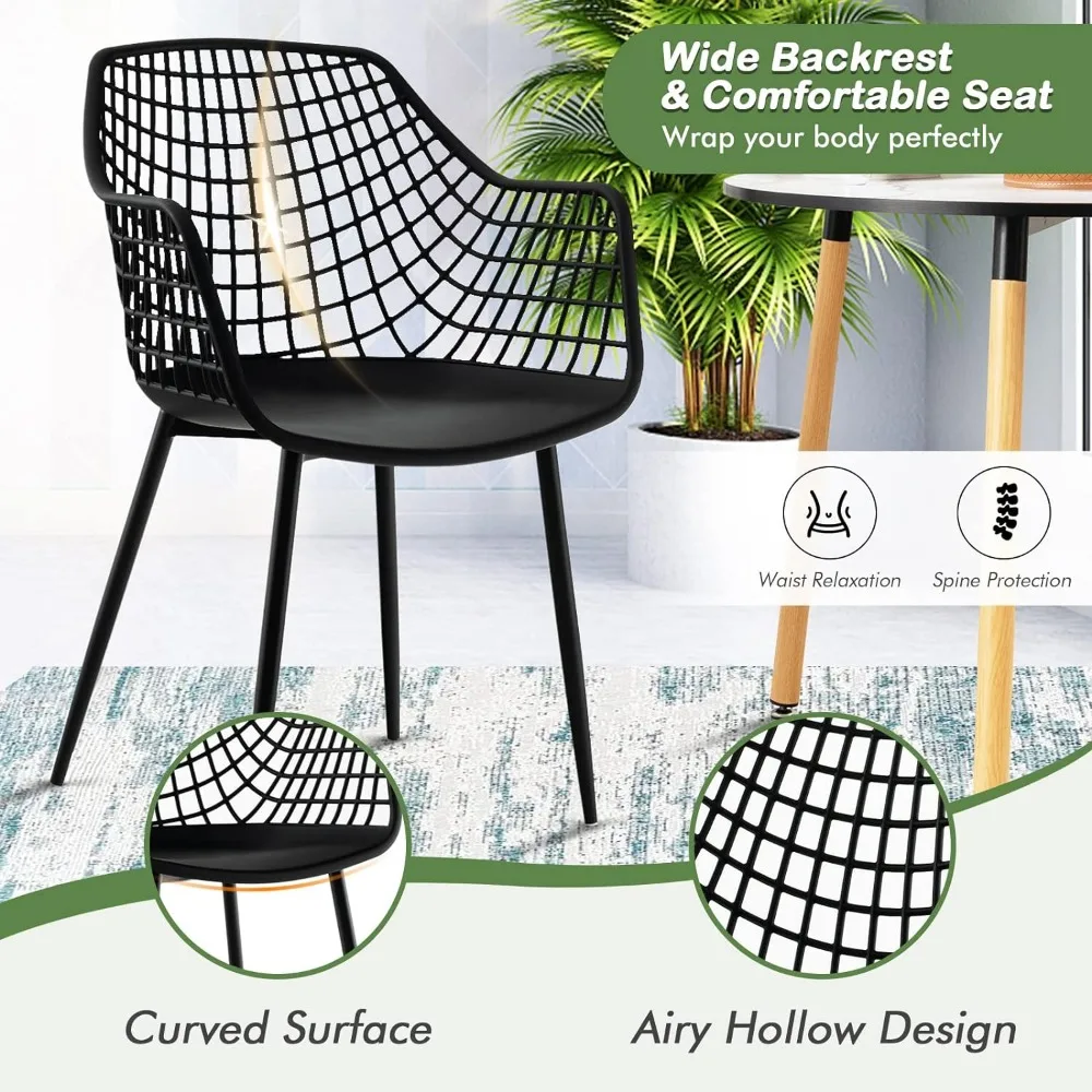 Modern Dining Chairs Set of 4 - Black Arm Chair with 15" High Backrest, Powder-Coated Metal Legs, Anti-slip Foot Pads 5