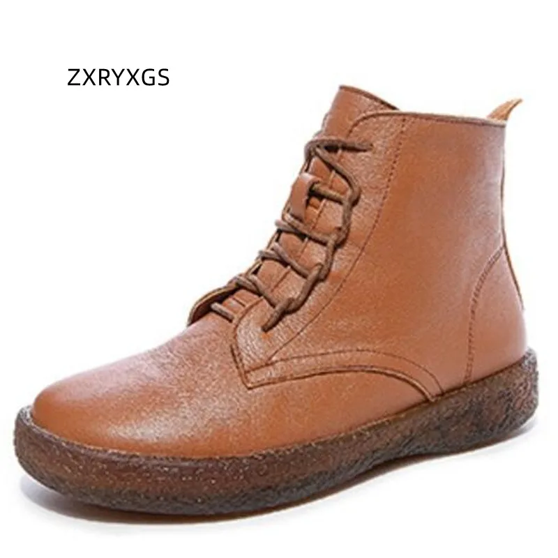 

2022 Cross Straps Side Zipper Genuine Leather Autumn Boots Woman Sneakers Ankle Boots Temperament Trend Winter Boots Women Shoes