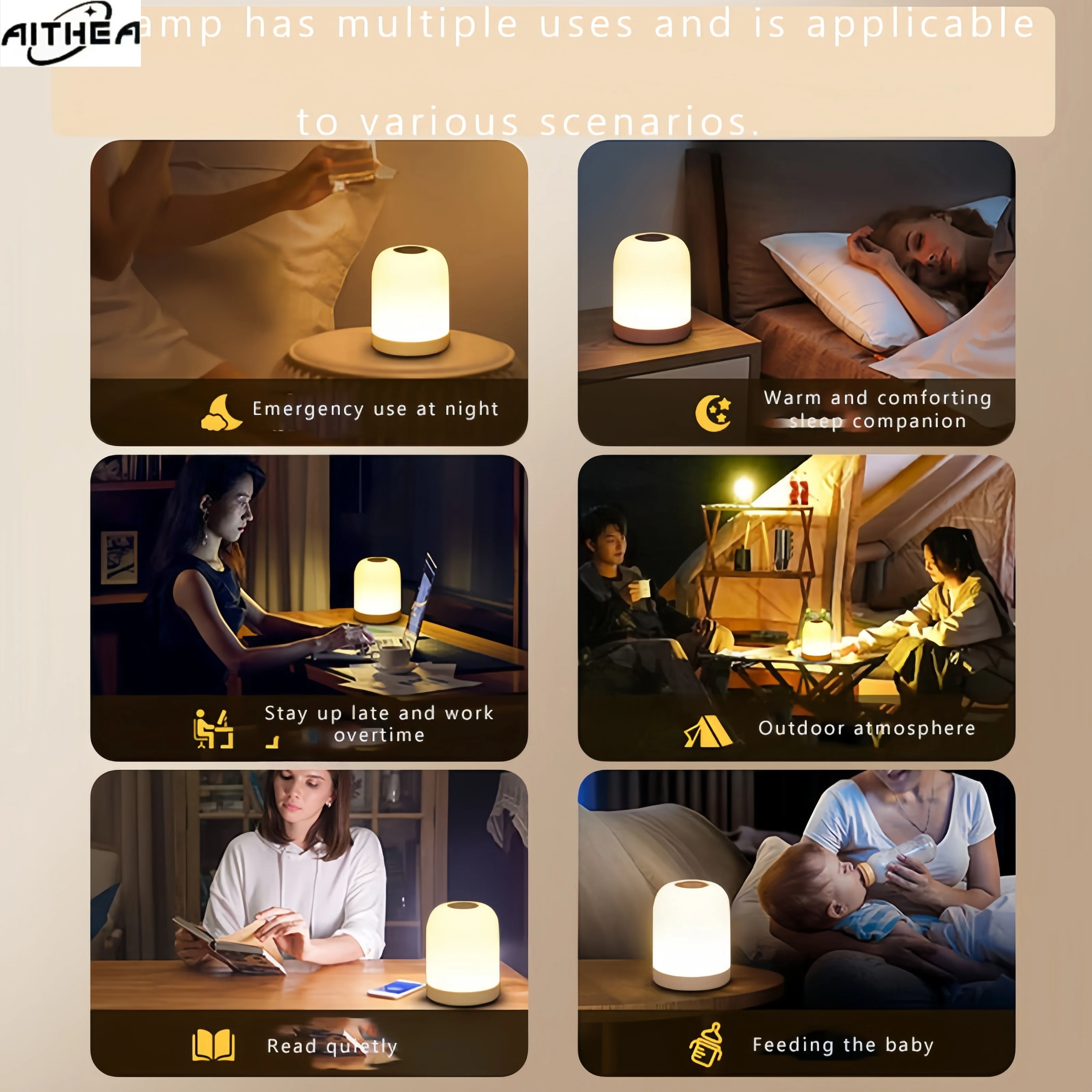 AITHEA 3 색 Led 야간 조명 터치 스위치 디 밍이 가능한 테이블 램프 보육 수유 침대 옆 램프 USB 룸 장식 조명
