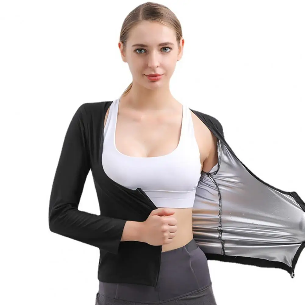 Sauna Suit Shirt Sweat Vest Efficient Women's Sauna Suit Zipper Closure Long Sleeve Body Shaper for Weight Loss Ideal Workout