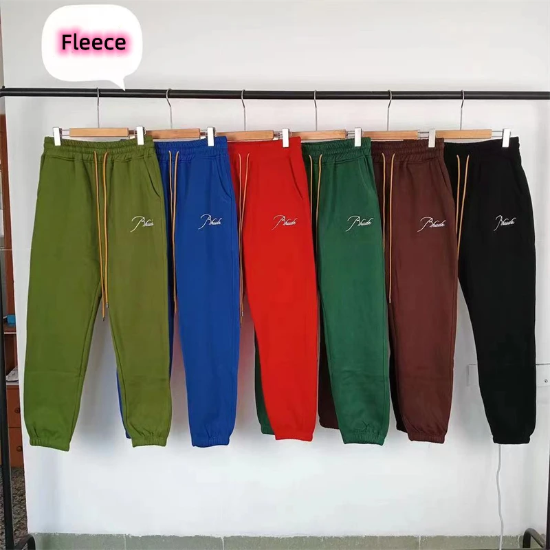

Gym Embroidered Logo Rhude Sweatpants Men Women Streetwear High Quality Patchwork Rhude Drawstring Trousers Track Pants