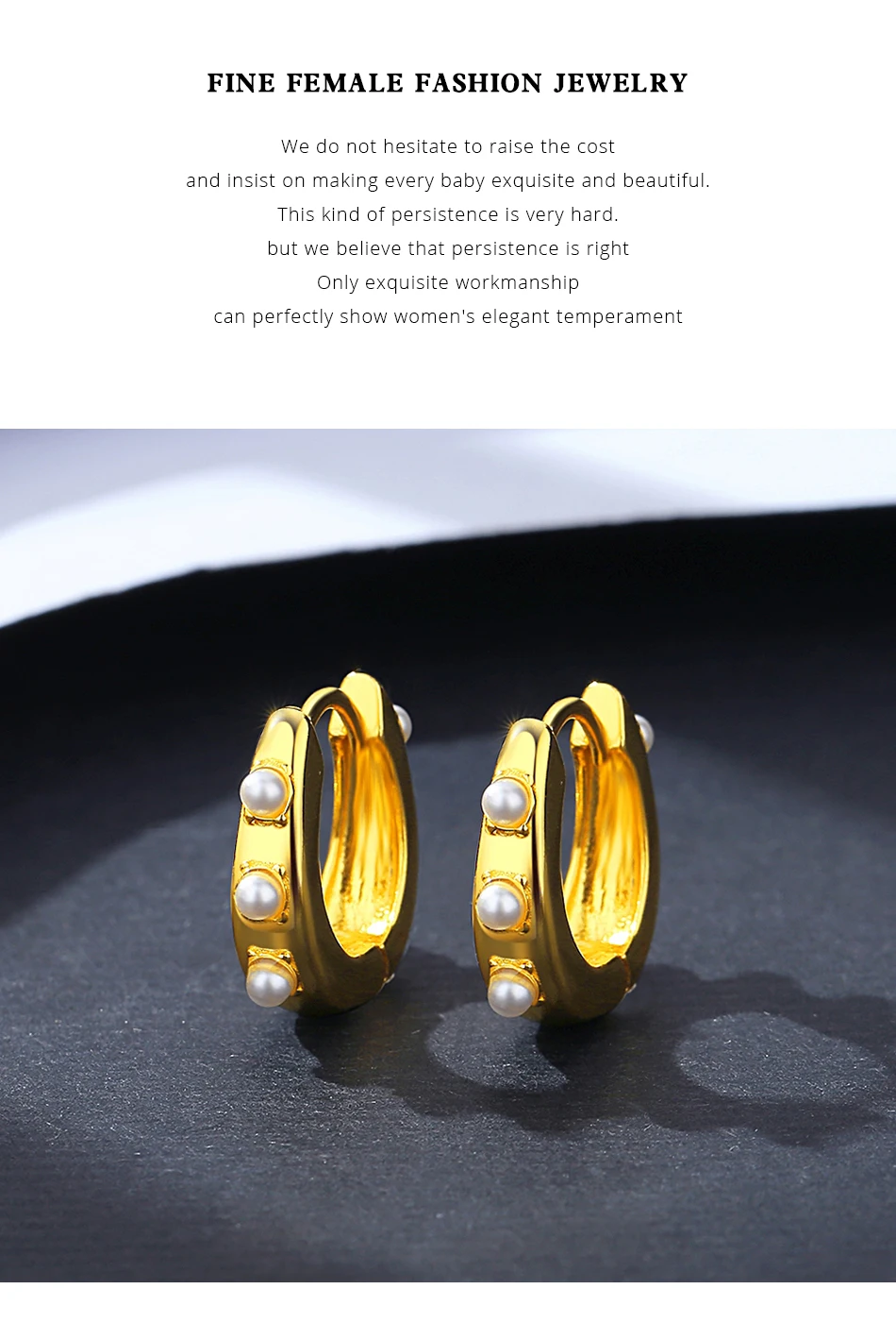 Creolen aus Sterlingsilber, vergoldet, für Damen, kleine Perlen, feiner Schmuck, modische einfache Ohrschnallen, Brautgeschenk_voghion.com