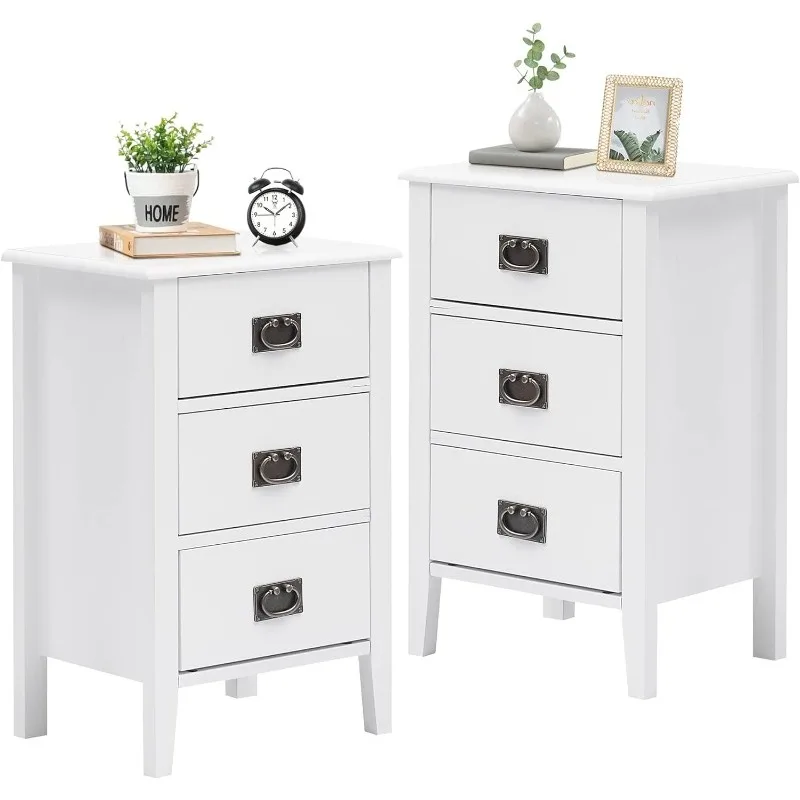 

Nightstands Set of 2, Side End Table with Drawers, Vintage Accent Furniture Small Space Storage Cabinet, Solid Wood Legs