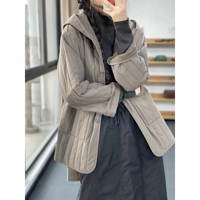 High-end Cotton Jacket With Thickened Hooded Cotton Jacket For Women's 2023 Loose Casual Outerwear Medium Length Cotton Jacket
