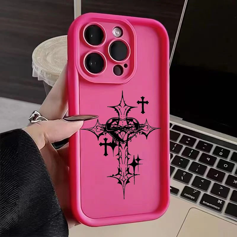 thumbnail image 1 of Funda de teléfono con estampado de Cruz Negra de lujo para iPhone 16, 15, 14, 13, 12, 11 Pro Max, Mini, XR, XS, 7, 8 Plus, SE2, Funda suave a prueba de golpes, 1 of 5