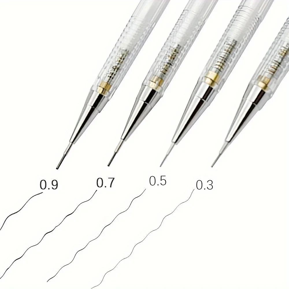 Creative 0.3/0.5/0.7/0.9mm Transparent Mechanical Pencils Set With Leads, Sketch Writing Automatic Pencil for Office Stationery 4