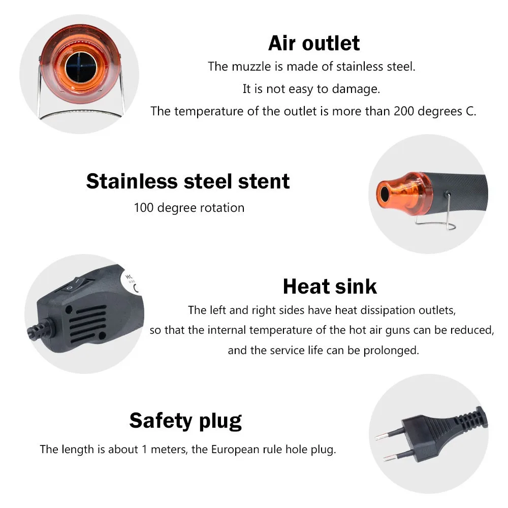 300W Hot Air Gun Electric Heat Blower Tool Kit for DIY Shrink Tubing Soldering Wrap Plastic Rubber Stamp with heat shrik tube 3