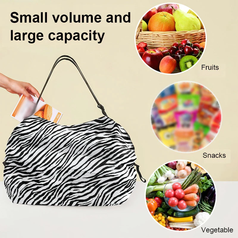 

Big Eco-Friendly Folding Shopping Bag Reusable Portable Shoulder Handbag For Travel Grocery Fashion Pocket Tote