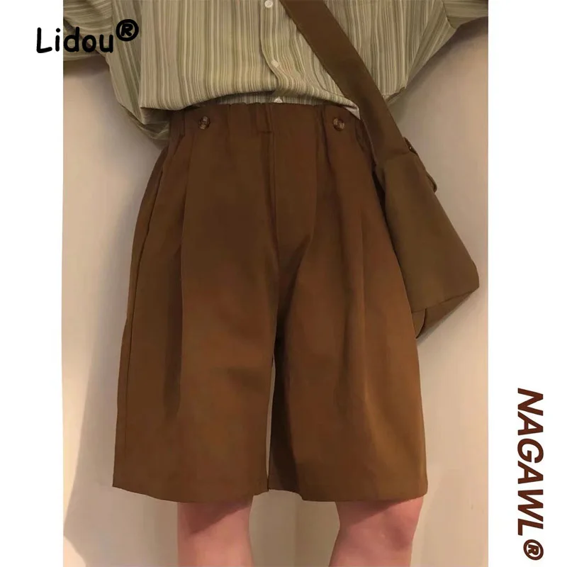 Vintage Fashion Loose Summer Cargo Shorts New Straight Cylinder Street Casual Buttons Ornament Pocket Handsome Male Short