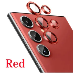Premium Metal Camera Lens Protector Glass with Ring - S24 (3Pcs) (Red)