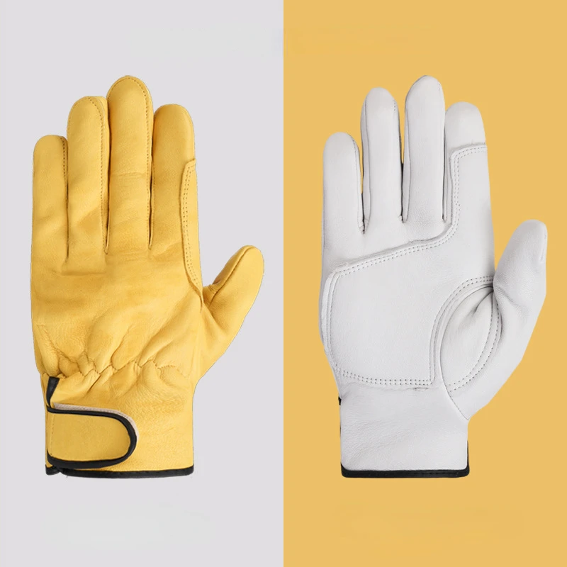 2022 Driving Sport Safety Mechanic Working Glove Yellow White Leather  Industrial Work Gloves Men Wholesale - AliExpress