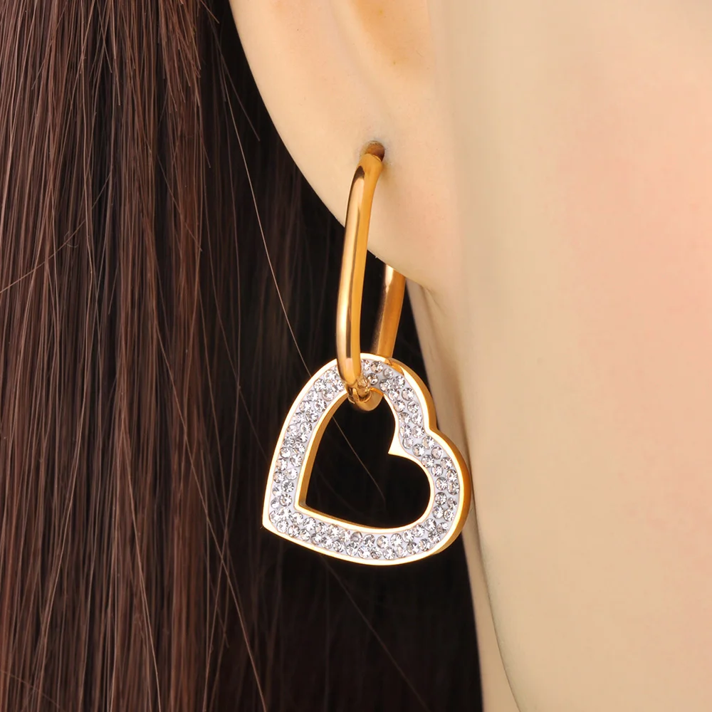 JeeMango Trendige Edelstahl-Strass-Herz-Ohrringe für Damen, vergoldet, wasserdicht, Zirkon-Ohrschmuck, Geschenk E26064 – Detail 16
