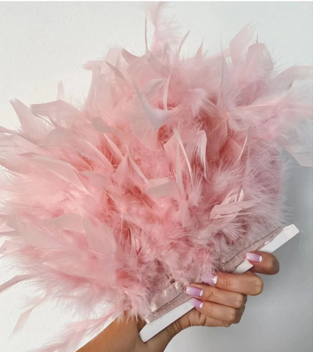 Description Picture 4 of item1Yards Dyed Turkey Feathers Trim Crafts Ribbon 10-15CM White Feather Fringe for Wedding Dress Decor Sewing Accessories Plumas