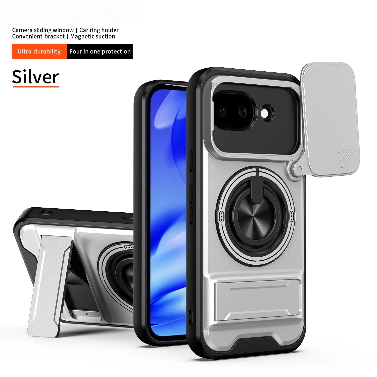 Magnetic Shockproof Phone Case with Slide Camera Protection and Kickstand