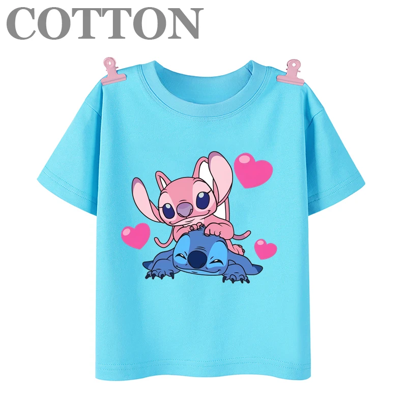 thumbnail image 1 of Camisetas de algodón para niños de moda de verano con múltiples estampados de manga corta y cuello redondo de Disney Stitch Anime, 1 of 5