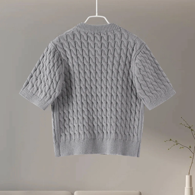 Knitted Single Breasted Cardigans Women Solid O-neck Short Sleeve Ribbed Sweaters Female Fashion New Slim Ladies Casual Top