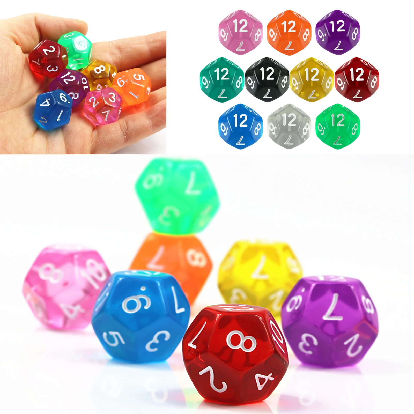 10개/세트 다면체 12면체 주사위 투명 D12 주사위 DND TRPG 테이블 게..