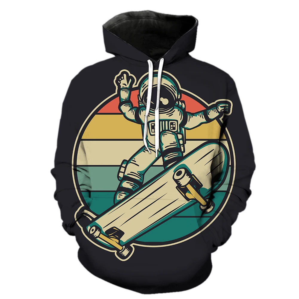 

Cartoon Astronaut Men's Hoodies Sweatshirts Cool Hip Hop Casual Long Sleeve Tops Spring With Hood Jackets Streetwear Pullover
