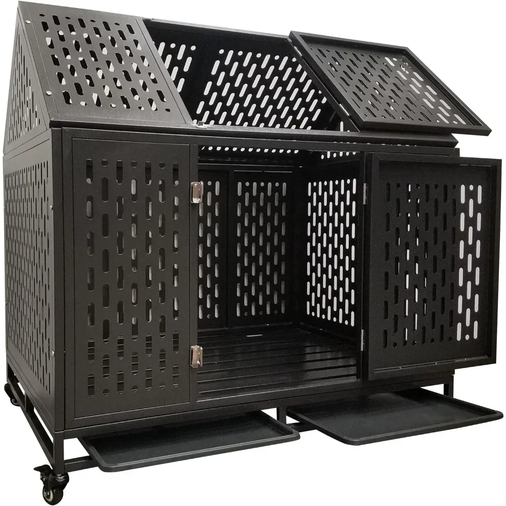 

Heavy Duty Dog Crate Cage Kennel, Roof Large Strong Metal Playpen for Large Medium Dogs, 45''/Black