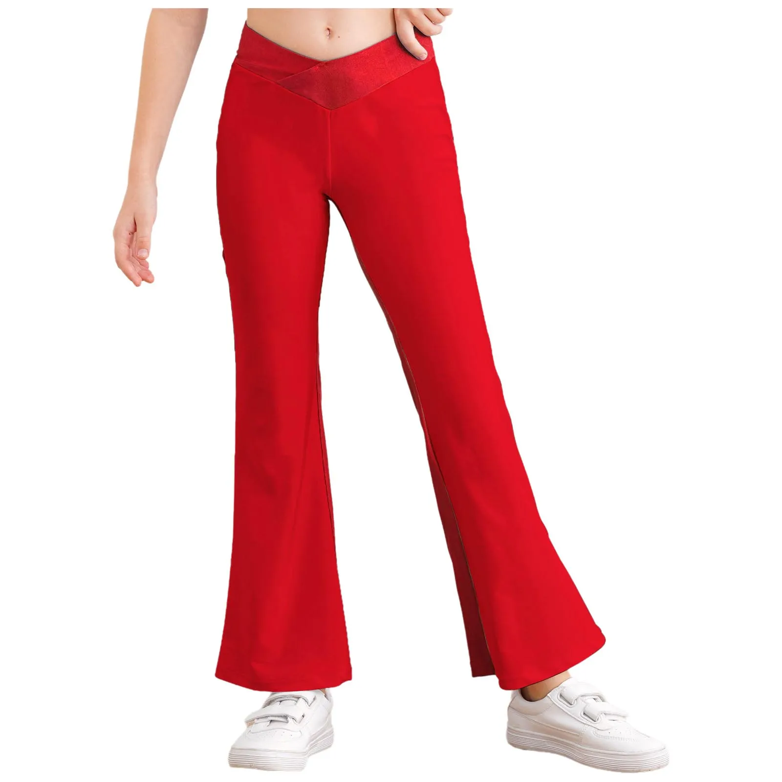 Children's Dance Pants Practice Boys And Girls V-Front Elastic Waistband Slim Latin Dance Jazz Blue Bell Bottom Trousers