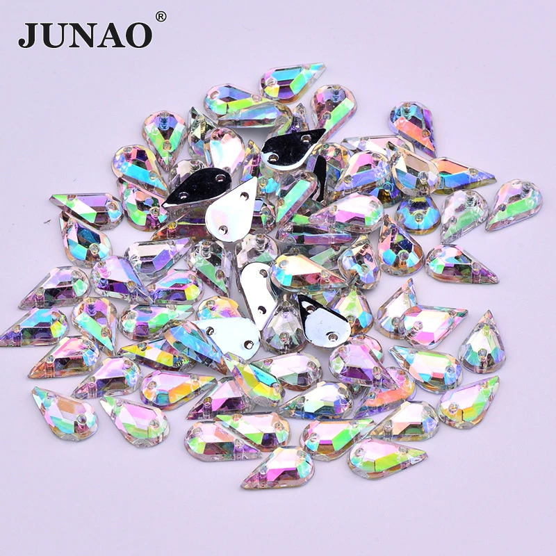 

JUNAO 500Pcs 6*10mm Top Quality Sewing Crystal AB Teardrops Rhinestone Applique Flatback Acrylic Stones Gems For Dress Jewelry