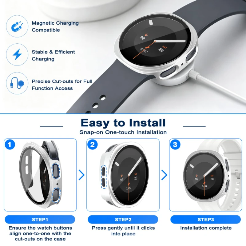 Premium Tempered Glass + PC Protective Bumper Case for Smartwatch - Full Coverage, Durable Guard