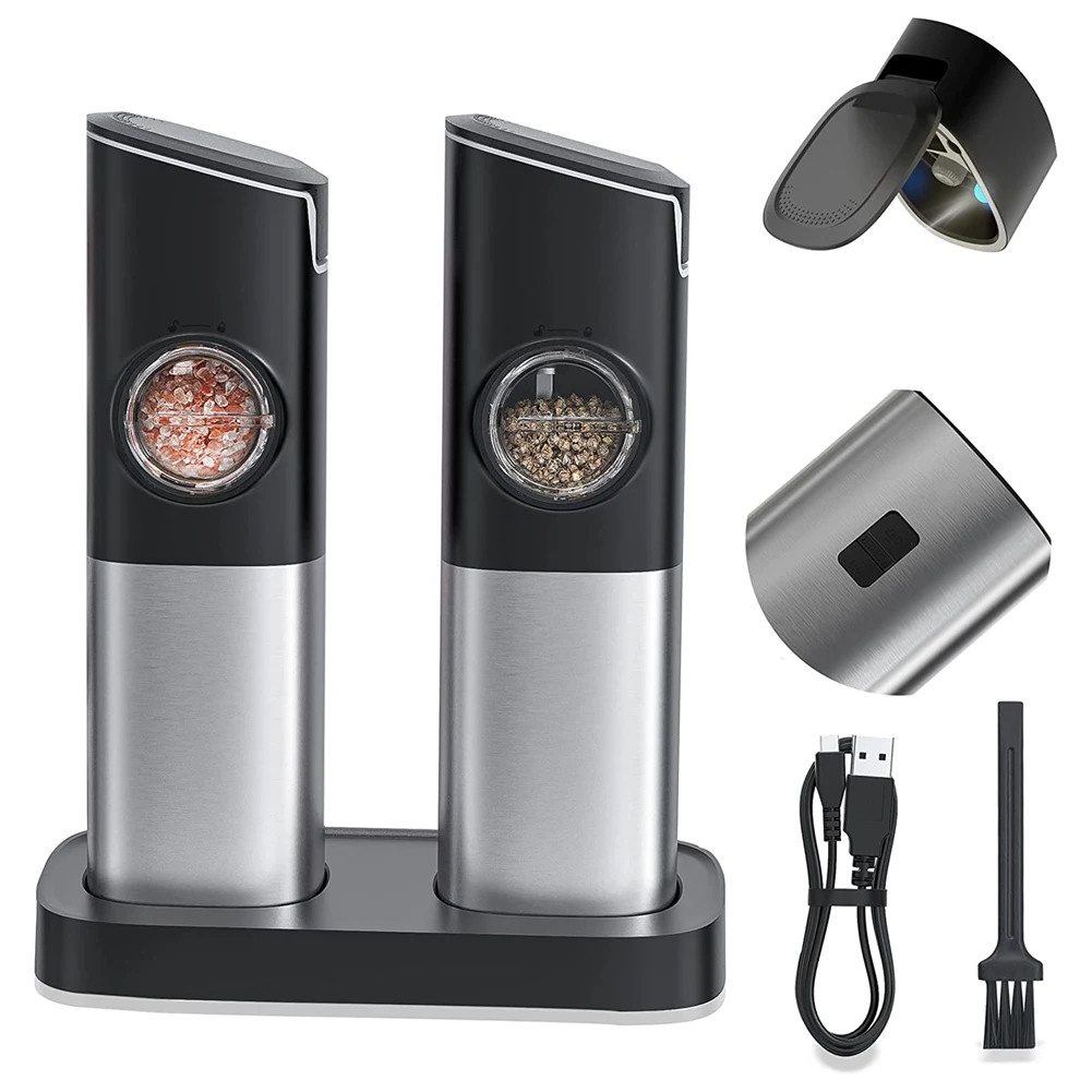 Flauno Gravity Electric Salt and Pepper Grinder Set USB