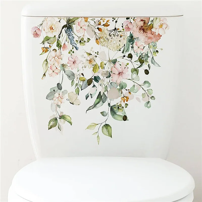 Green Plant Leaves Wall Sticker Bathroom Toilet Sticker WC Self Adhesive Mural Modern Flowers Pattern Self-adhesive Paintings vinyl stickers toilet stickers toilet wall stickers