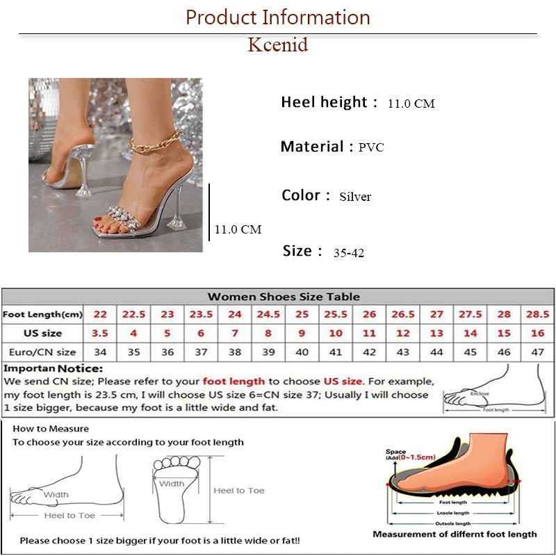 Kcenid Summer Clear Sandals Fashion Crystal Rhinestone PVC Shoes Strange Style Transparent High Heels Slippers Women Sandals