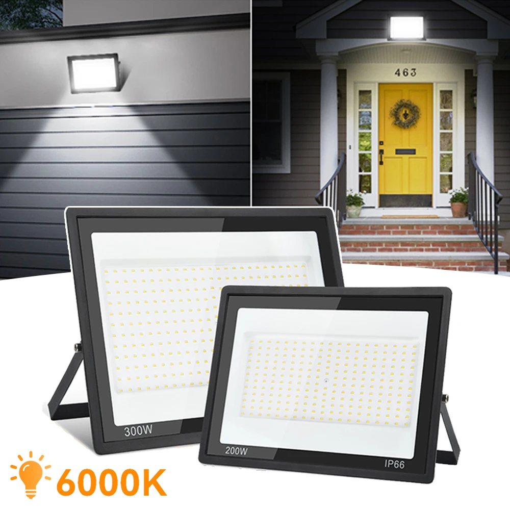 High Brightness LED Floodlight 200W 300W Spotlight Tempered Glass Waterproof Wall Light for Garden Street Gate Outdoor Lighting