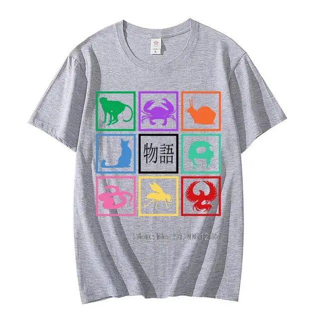Camiseta Gráfica Exuberante da Série Manga Monogatari: Uma Declaração de Estilo Audaz 2 Camiseta Gráfica Vibrante da Série Manga Monogatari
