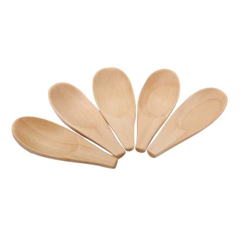 5pcs Wood Mini Tea Spoon Wood Spoon Wooden Spoon Tea Spoon Condiment Scoop Flatware Coffee Tea Small Mini Sugar Spoon Coffee Kitchen Gadgets 7X2.5Cm