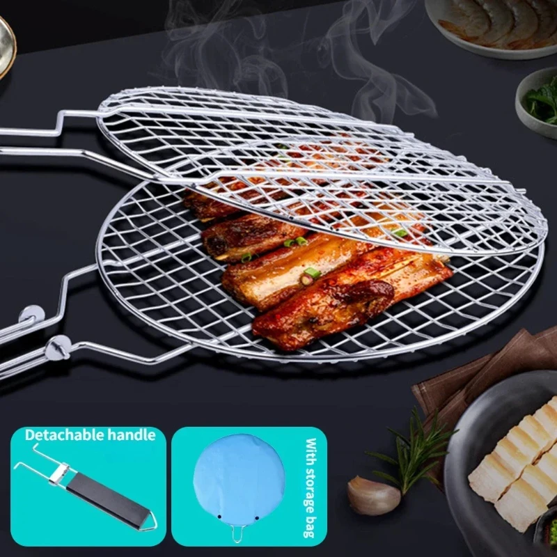Grill Basket Folding Portable Stainless Steel BBQ Grill Basket With Handle for Fish Vegetables Shrimp Cooking Accessories
