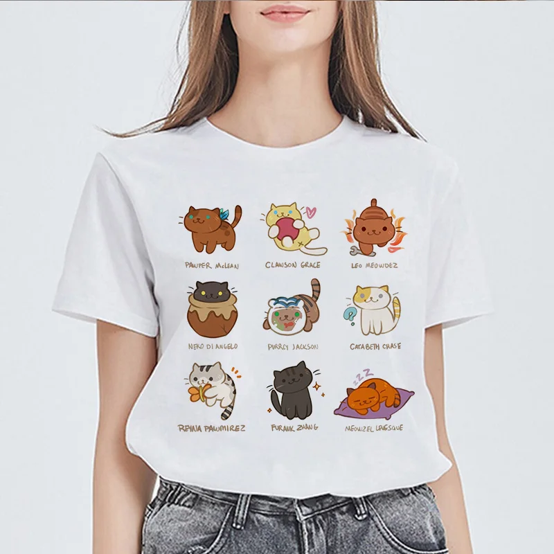 2023 Female Tee shirt Basic Potter Cats O-neck Short Sleeved Print Harajuku Tops Women T-shirt Casual Kawaii femme T-shirt tops