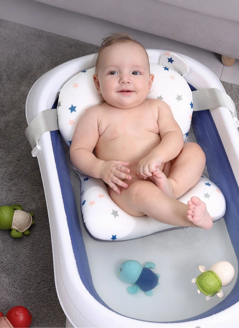 Foldable Baby Shower Suspension Bath Pad Baby Support Seat Pad, Adjustable Bathtub Shower Anti Slip Mesh Bag Pad