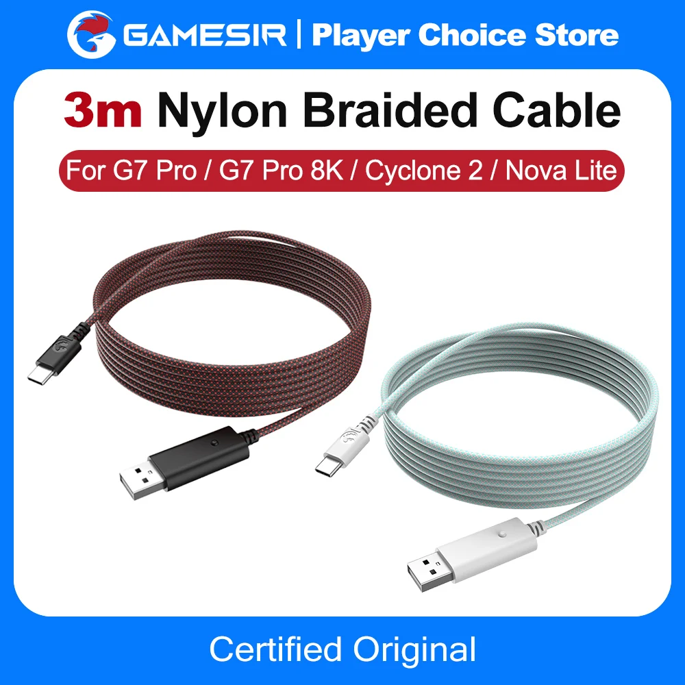 Cable Trenzado de Nailon de 3 m GameSir para G7 Pro, G7 Pro 8K, Cyclone 2, Nova Lite, X5 Lite, G7 SE, G8, G8+, MFi, X5s, Kaleid, Flux Gamepad
