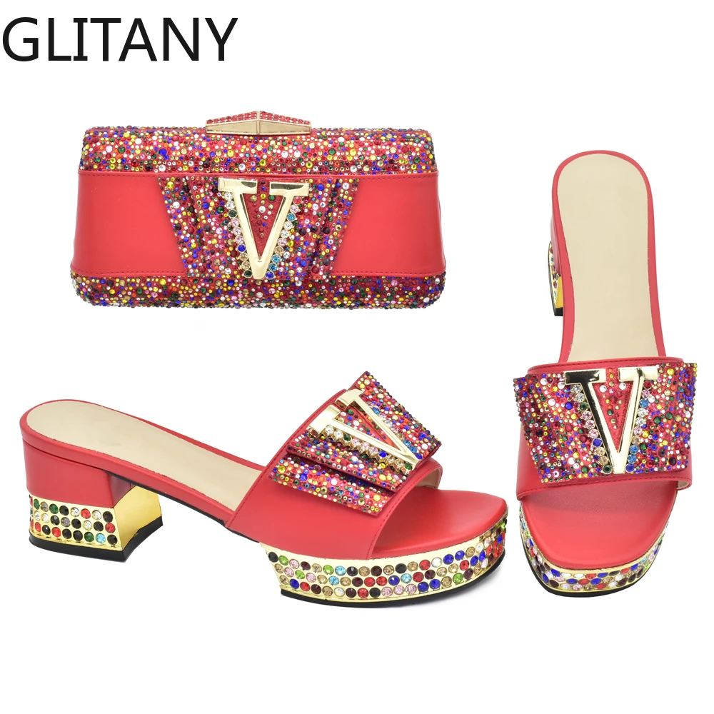 

Новинка, комплект из туфель и сумок в африканском стиле, итальянская обувь и сумочка, подходящий комплект, туфли на платформе и каблуке, роскошные женские туфли-лодочки