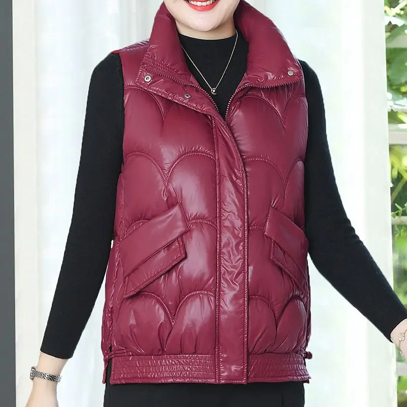 Autumn Winter Women Parkas Coats Vests Stand Collar Warm Versatile Thicken Clothing Casual Zipper Cardigan Sleeveless Jackets