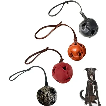 Leather Dog Training Ball Toy Dog Ball Tug Toy, with a Handle Dog Bite Toy, Soft Puppy Reward Toy for Fetch Catch Throw Pet Toys 2