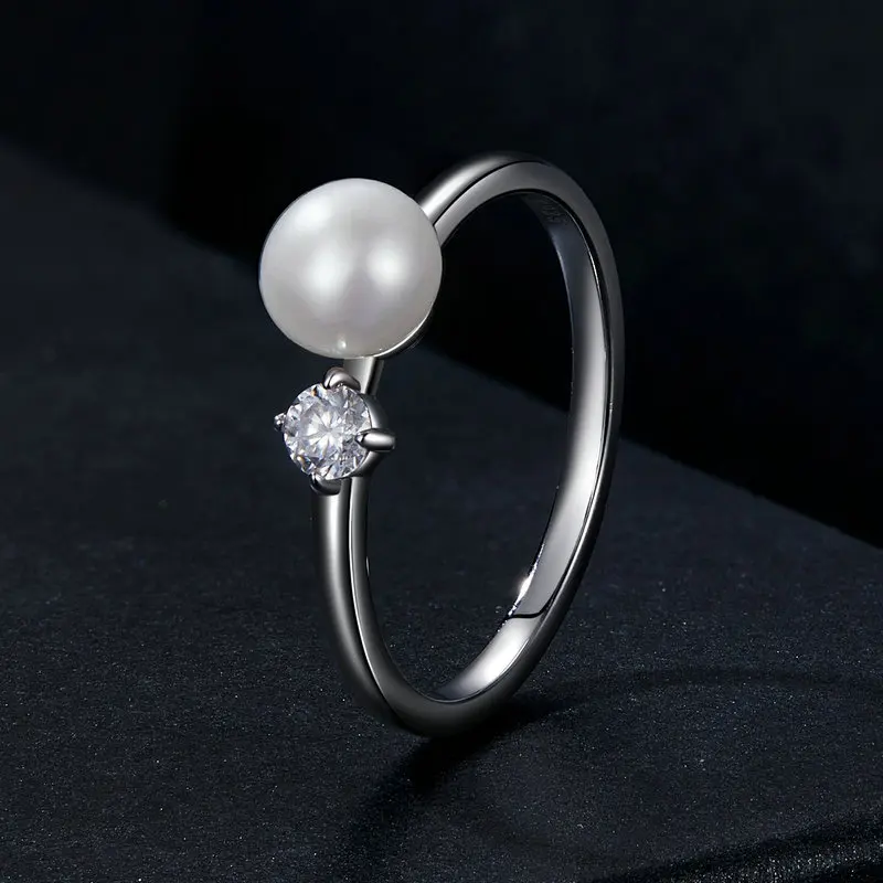 Bamoer U Moissanite Ring Freshwater Pearl Band Ring Original for Women Delicate Engagement Gift Mother's Day D Color VVS1 EX moissanite ring