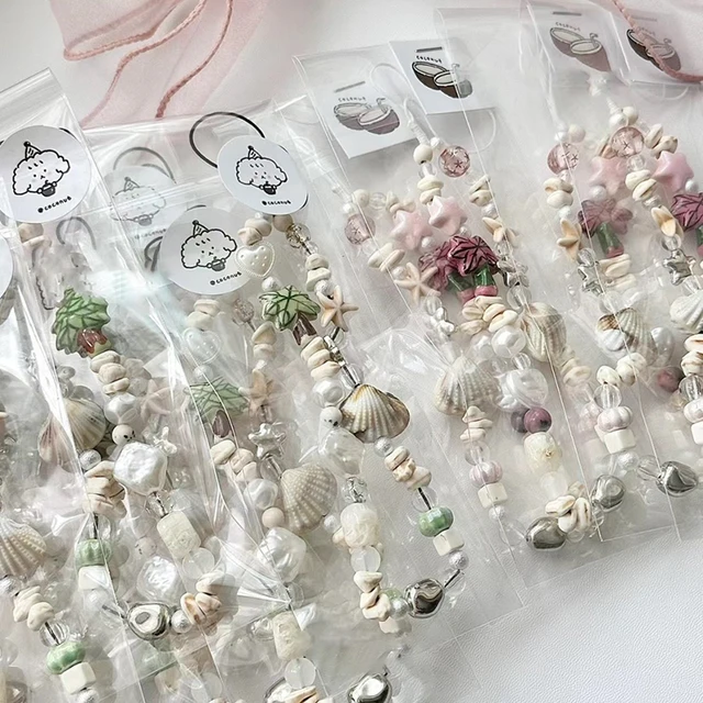 4 Charm Anti-Smarrimento Per Cellulari - Ciondoli Con Perle Di Conchiglia, Catene Colorate Per Telefono - Foto 4