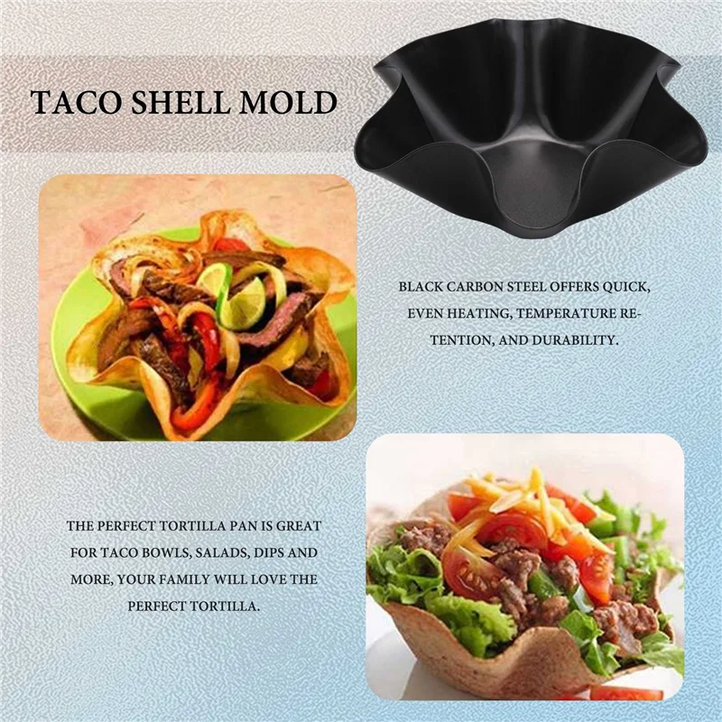 Large Non-Stick Fluted Tortilla Shell Pans Taco Salad Bowl Makers, Non-Stick Carbon Steel, Set Of 4 Tostada Bakers