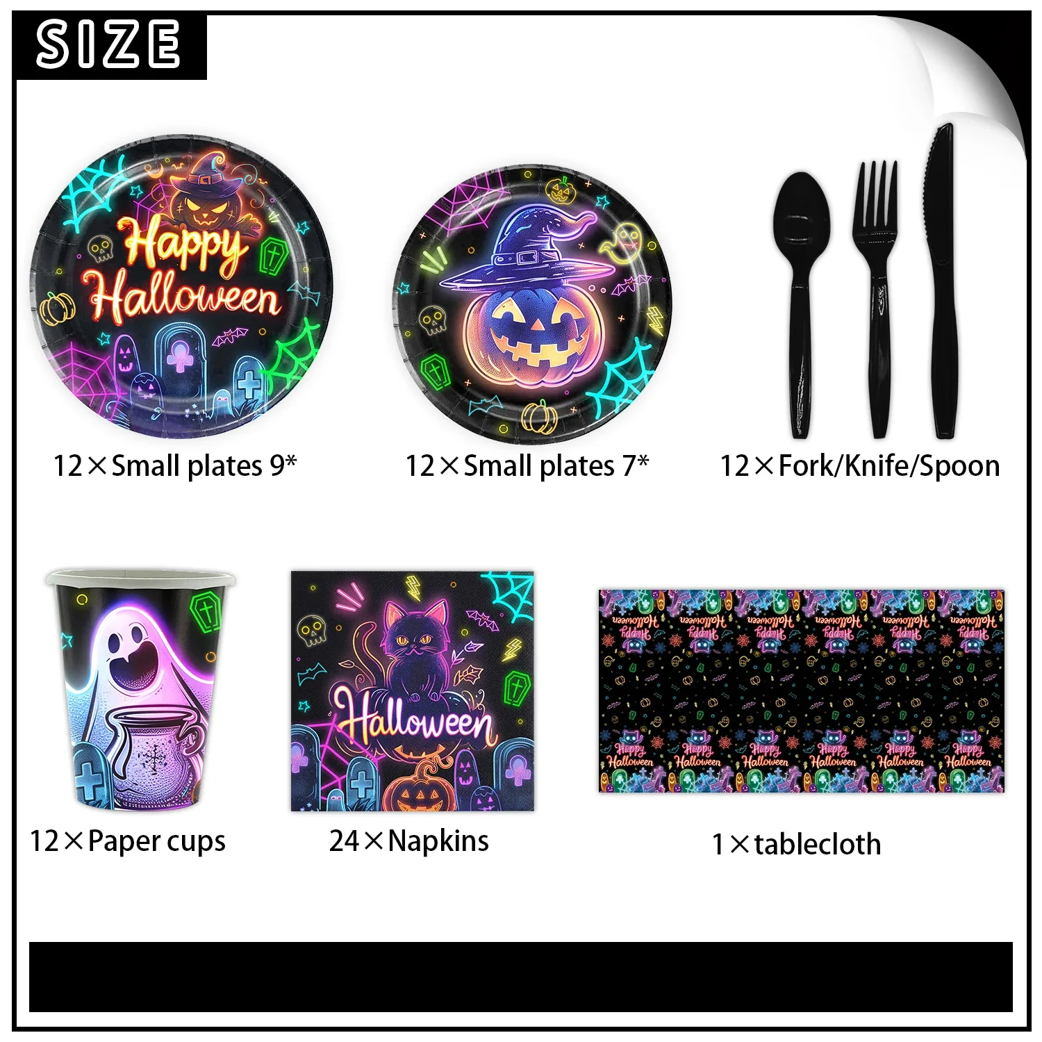 Halloween Party Tableware Set Festive Party Plates Napkins Tablecloth Disposable Tableware 10/12Guests Halloween Decoration
