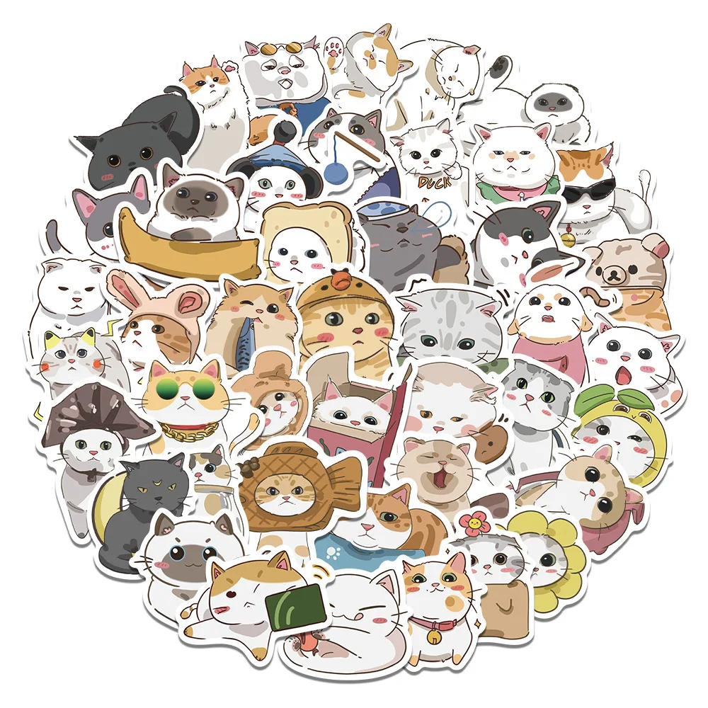 

10/62Pcs Hand Drawn Cartoon Cat Stationery Sticker Graffiti DIY Water Cup Skateboard Luggage Laptop Refrigerator Creative Decals