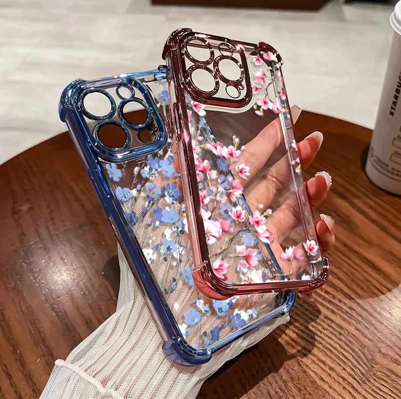 Plating Flower Transparent Phone Case Cover