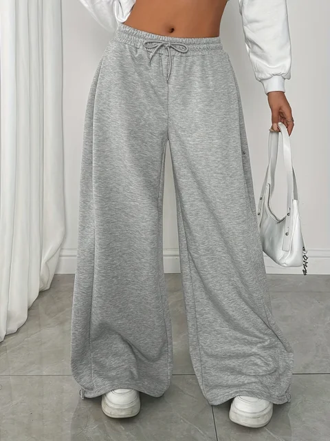Women's Plus-size Fleece Sweatpants for Autumn and Winter Warm Casual Loose Stylish and Versatile Streetwear Trendy Oversized