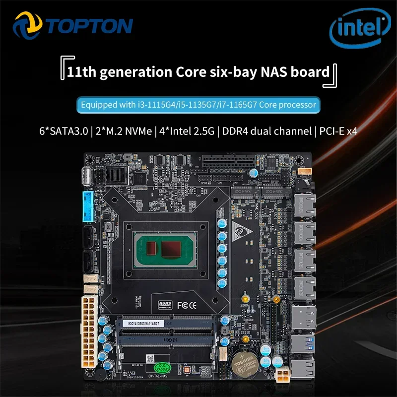 Intel 11th Gen 6 Bay NAS Motherboard i7 1165G7 i5 1135G7 i3 1115G4 4x i226 2.5G router Mini ITX mainboard 6xSATA M.2 NVMe PCIEx4 3