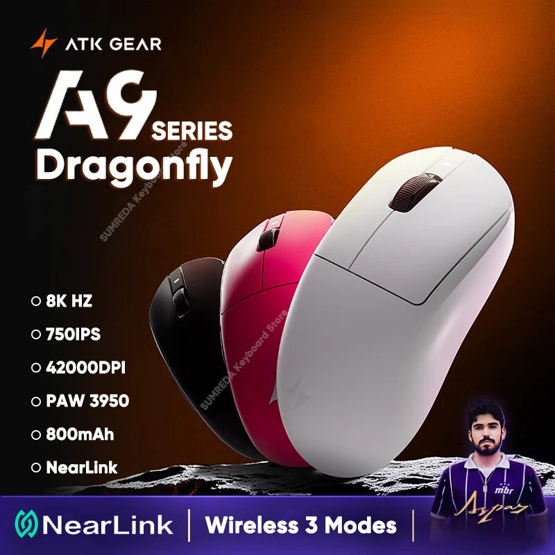 ATK A9 Ultra Dragonfly A9Plus A9Pro Wireless Gaming Mouse NearLink PAW3950 8K HZ 750IPS 42000DPI Lightweight E-sports Mouse
