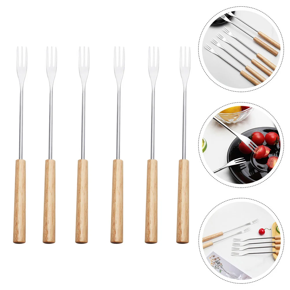 

Chocolate Fondue Fork Dipping Forks Stainless Steel Tool Wood Handle Ice Cream Tools
