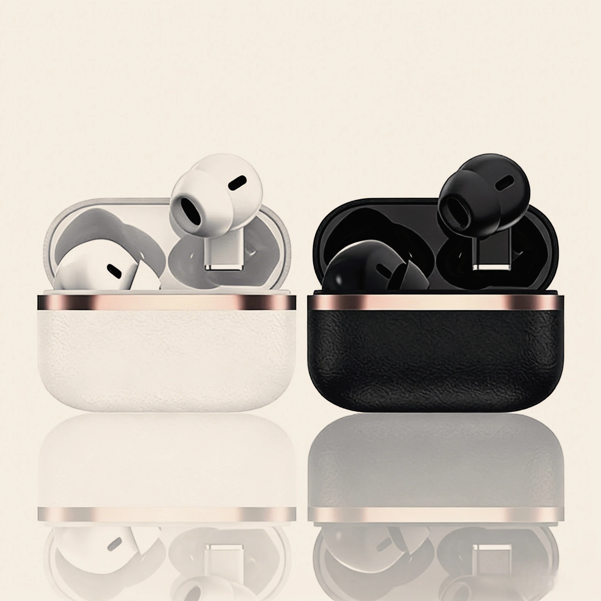 TWS 가죽 소재 이어폰, 슬림한 디자인의 무선 이어버드, 오래 지속되는 하루 종일 사용 가능한 배터리, 사용자용 통합 마이크 탑재